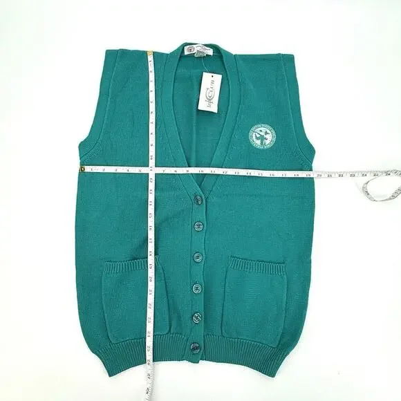 Vintage 1992 Izod Club Womens Teal Button Down Sweater Vest MEDIUM Golf Patch - Picture 7 of 8